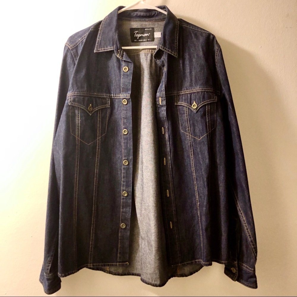 Men’s Topman dark denim button up shirt
